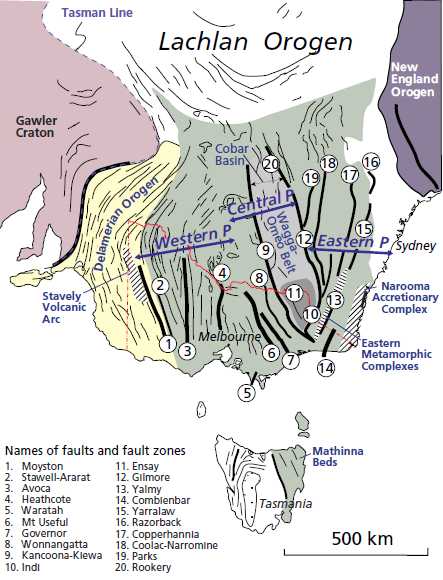 Map of South Eastern Australia showing Major Earthquake Fault Lines